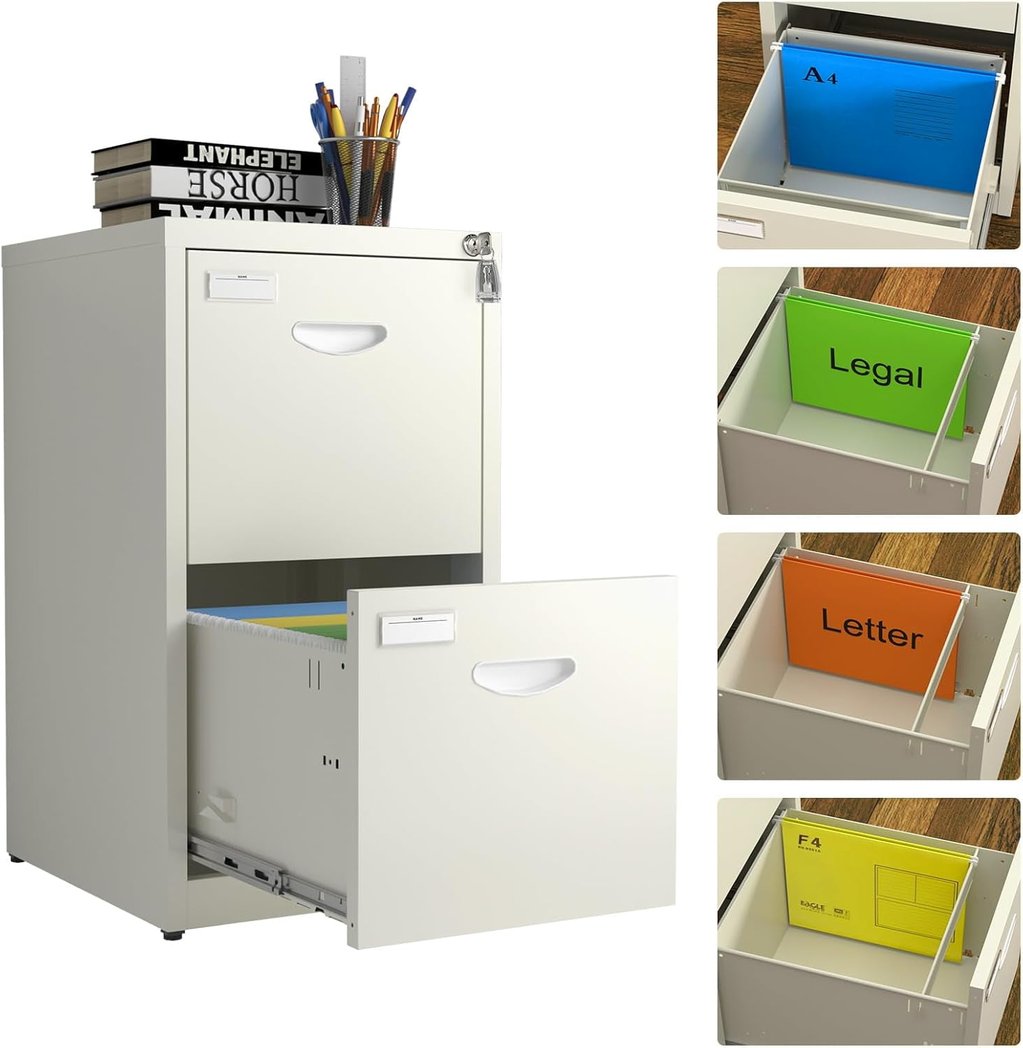 FETON Two Drawer Vertical Filing with Lock & Key, Home Office
