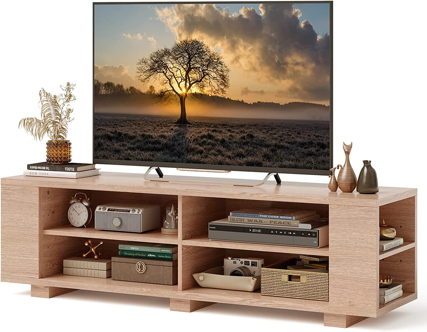 FETON Wood TV Stand for TVs up to 65 Inch Flat Screen, Modern