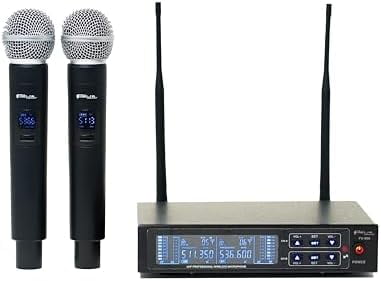 FEUR Dual UHF Dynamic Wireless Microphone System - Pro-Grade Handheld Mics, Cardioid Pattern, Receiver Base, XLR Cables & Power Adapter - Professional UHF Microphone for Karaoke and Live Performances