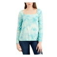 thumbnail image 1 of FEVER Womens Aqua Tie Dye Long Sleeve Square Neck Top L, 1 of 3
