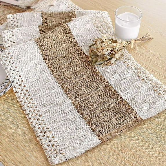 FEXIA Boho Table Runner for Christmas Home Decor with Tassels 72 Inches Long Farmhouse Rustic Table Runner Macrame Burlap Table Decoration for Living Room Bridal Shower(12x72 Inches)
