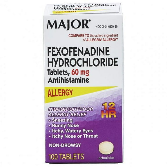 Major Fexofenadine 60 mg Allergy Relief Tablets 100 Count