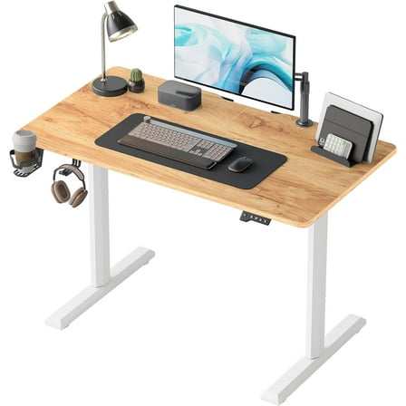 FEZIBO 44 x 24 Inches Standing Desk, Height Adjustable Electric Standing Desk, Stand up Table, Sit Stand Home Office Desk with Splice Board, Light Rustic Brown