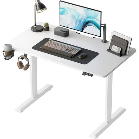 FEZIBO 44 x 24 Inches Standing Desk, Height Adjustable Electric Standing Desk, Stand up Table, Sit Stand Home Office Desk with Splice Board, White