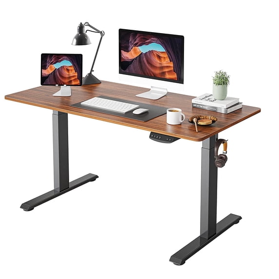 FEZIBO 48" x 24" Height Adjustable Standing Desk, Electric Stand Up Table, Sit Stand Home Office Desk with Splice Board, Black Frame/Espresso Finish Top
