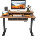 thumbnail image 1 of FEZIBO 48 x 24 Inch Height Adjustable Electric Standing Desk with 4 Drawers, Stand Up Table with Storage Shelf, Sit Stand Desk with Splice Board, Black Frame/Rustic Brown Top, 1 of 9