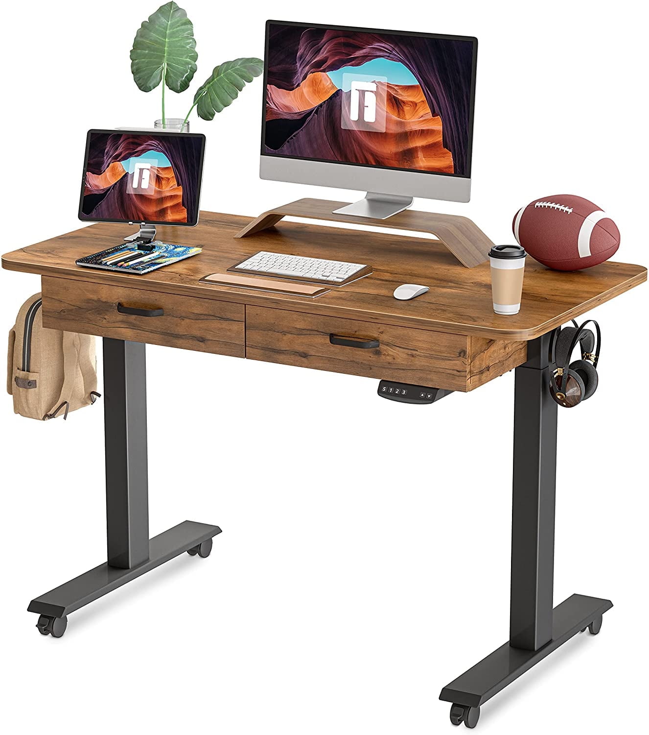 FEZIBO Adjustable Electric Standing Office Desk, 55x24 In, w FEZIBO Adjustable Electric Standing Office Desk, 55x24 In, w