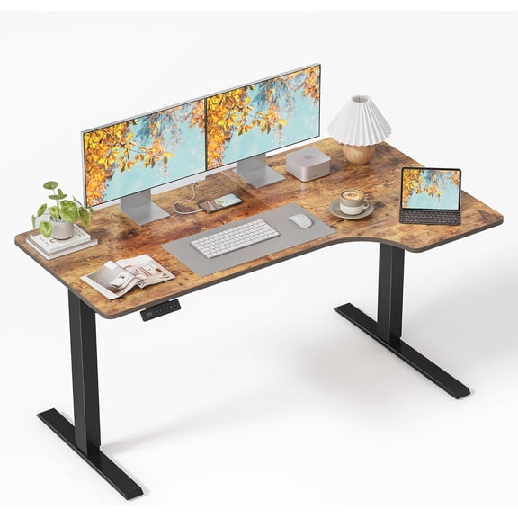 FEZIBO Electric Standing Desk,55×32 inch L Shaped Corner Desk, 4 Memory Height Settings,Home Office & Computer, Ergonomic Sit and Stand Up Desk with Splice Board,Rustic Brown