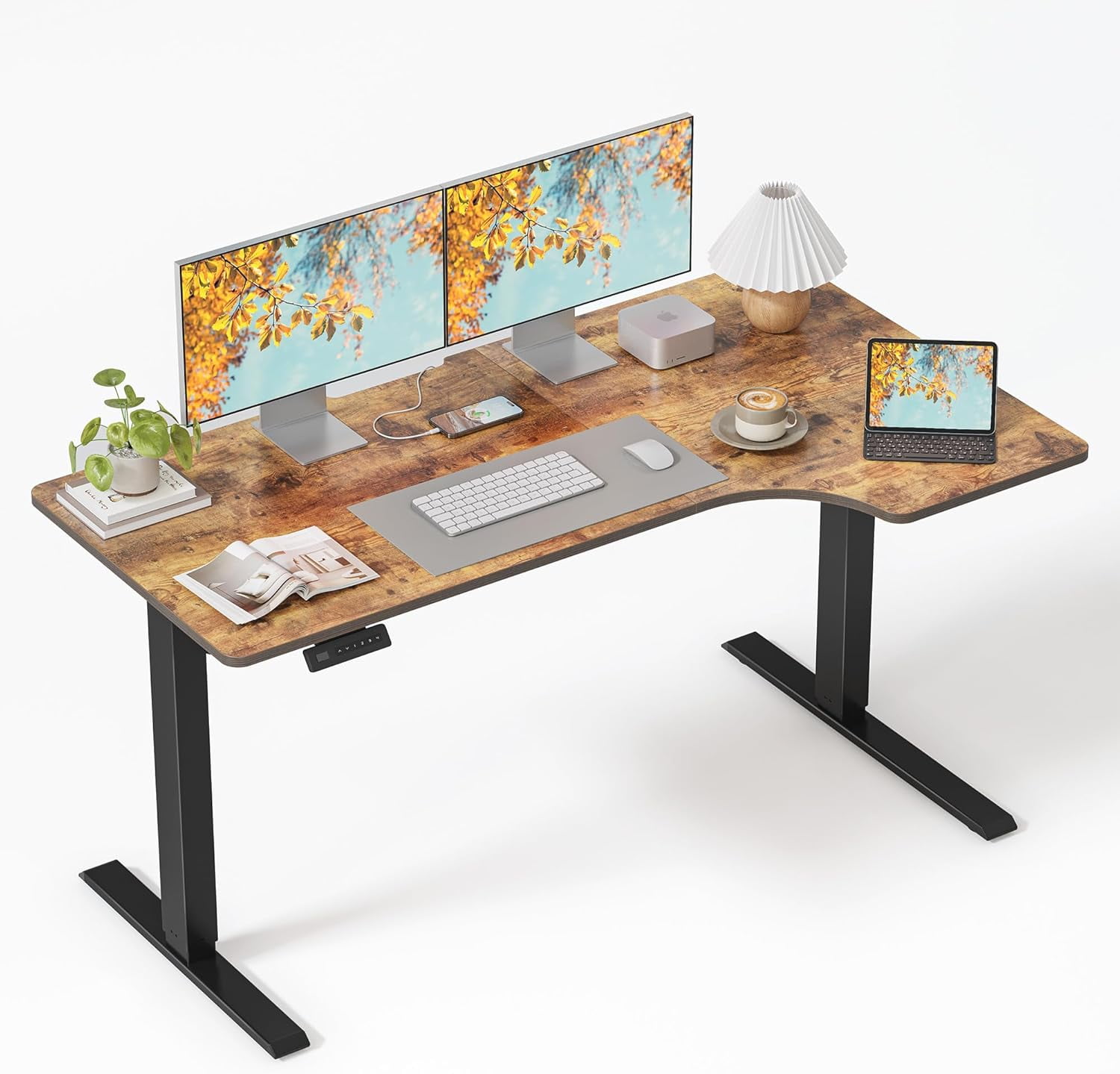 FEZIBO 55×32 inch L Shaped Electric Corner Standing Desk, 4 Memory Height Settings,Home Office & Computer Height Adjustable Table, Ergonomic Sit and Stand Up Workstation