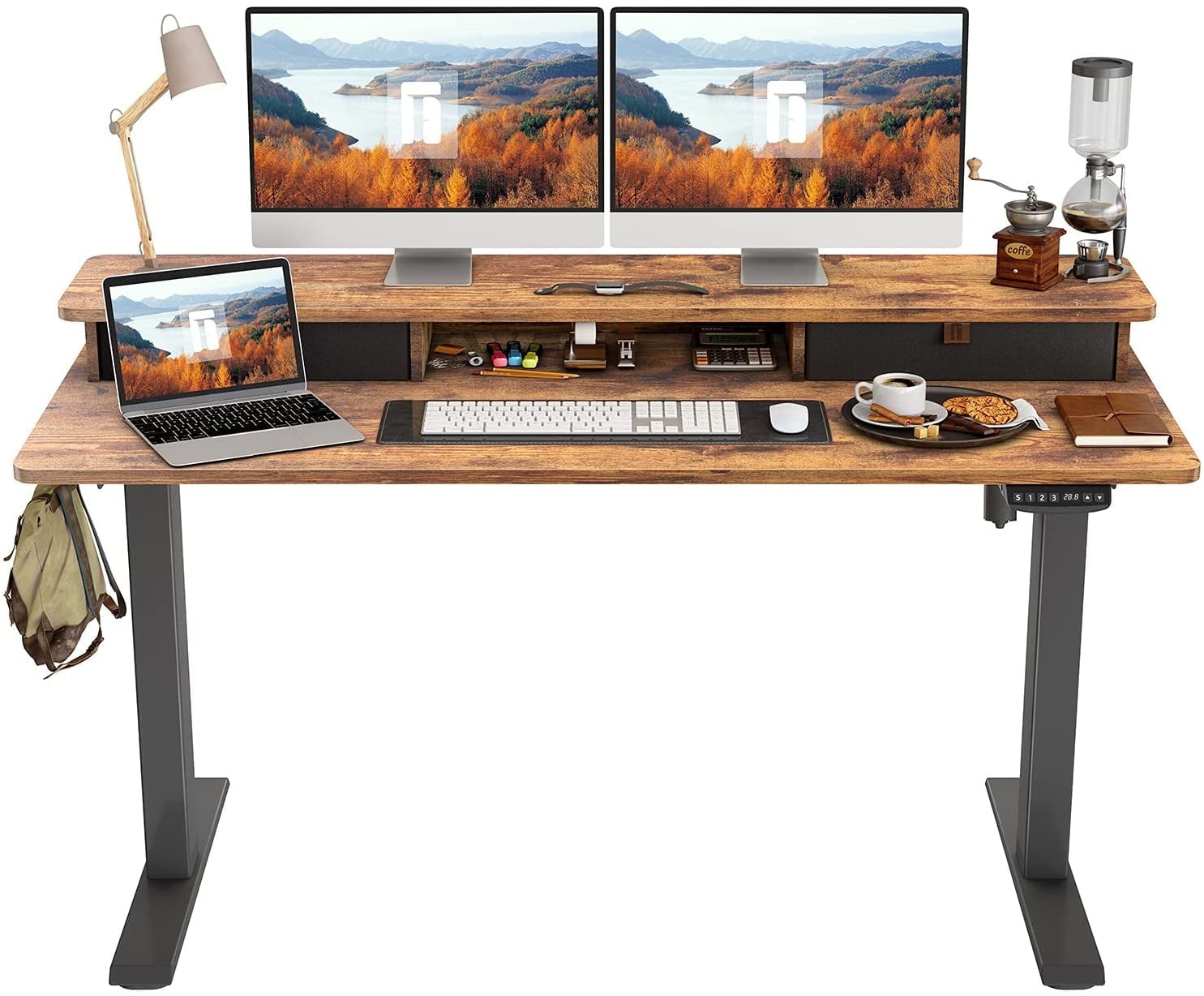 FEZIBO Adjustable Electric Standing Office Desk, 55x24 In, w FEZIBO Adjustable Electric Standing Office Desk, 55x24 In, w