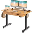 thumbnail image 1 of FEZIBO 55 x 24 Inches Adjustable Height Electric Standing Desk with Double Drawer, Stand Up Home Office Desk with Splice Tabletop, Black Frame/Rubberwood Top, 1 of 11