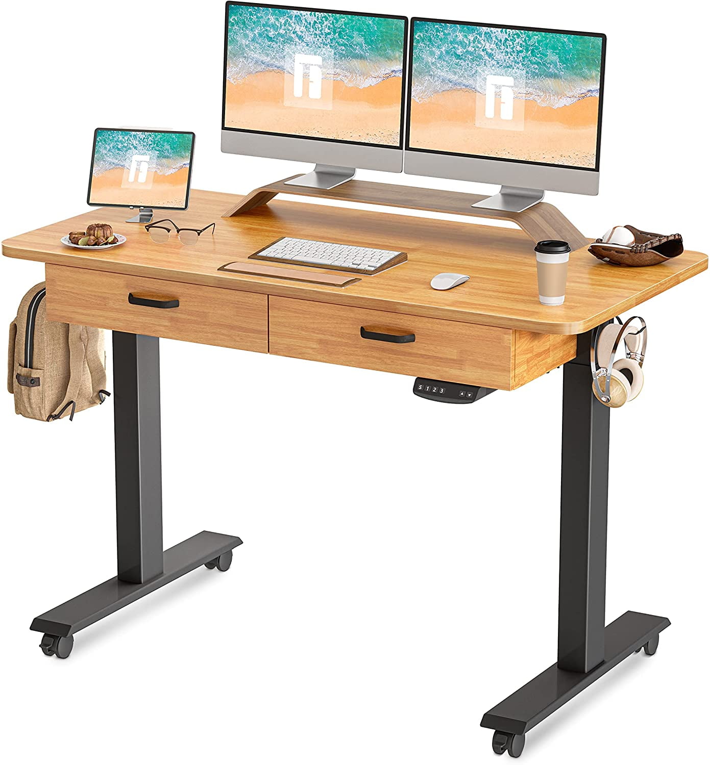 Adjustable table with drawers deals