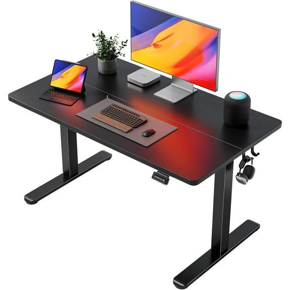 FEZIBO 55 x 24 Inchs Electric Standing Desk, Height Adjustable, Sit Stand Up, Computer Office Desk with Splice Board, Black Frame/Black Top