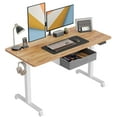 thumbnail image 1 of FEZIBO 55 x 24 inch Electric Standing Desk with Fabric Drawer, Splice Board in Light Rustic Brown Finish, 1 of 7