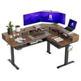 thumbnail image 1 of FEZIBO 63" L Shaped Standing Desk with LED Strip, Electric Triple Motor Sit Stand up Corner Desk Height Adjustable with Monitor Stand & Shelves, 2 Drawers, Ergonomic Home Office Desk, Black Walnut, 1 of 8
