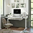 thumbnail image 1 of FEZIBO 63 x 24 Inch Height Adjustable Electric Standing Desk with Double Drawer, Stand Up Table with Storage Shelf, Sit Stand Desk with Splice Board, White Frame/White Top, 1 of 8