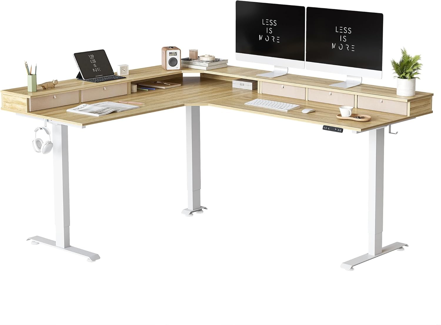 FEZIBO 75", 265lbs Load Capacity, L Shaped Standing Desk with Drawers