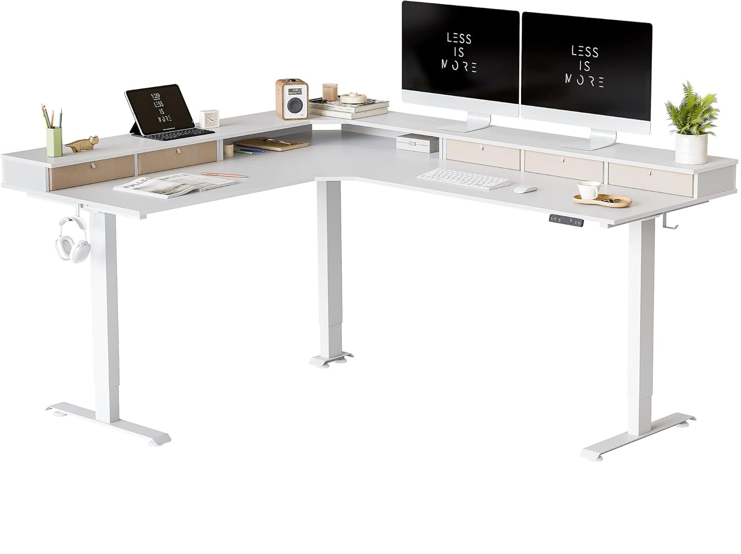 FEZIBO 75", 265lbs Load Capacity, L Shaped Standing Desk with Drawers