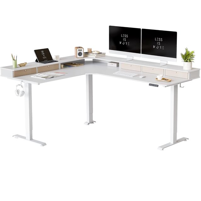 FEZIBO 75", 265lbs Load Capacity, L Shaped Standing Desk with Drawers