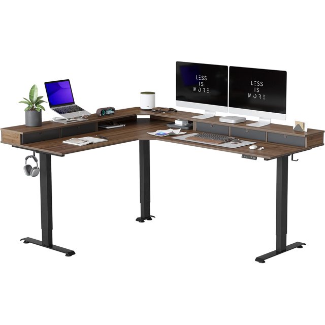 FEZIBO 75", 265lbs Load Capacity, L Shaped Standing Desk with Drawers