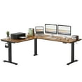 thumbnail image 1 of FEZIBO 75x63 Inch Triple Motor L Shaped Standing Desk Reversible, Electric Height Adjustable Corner Stand up Desk, Sit Stand Desk Computer Workstation, Black Frame/Rustic Brown Top, 1 of 3