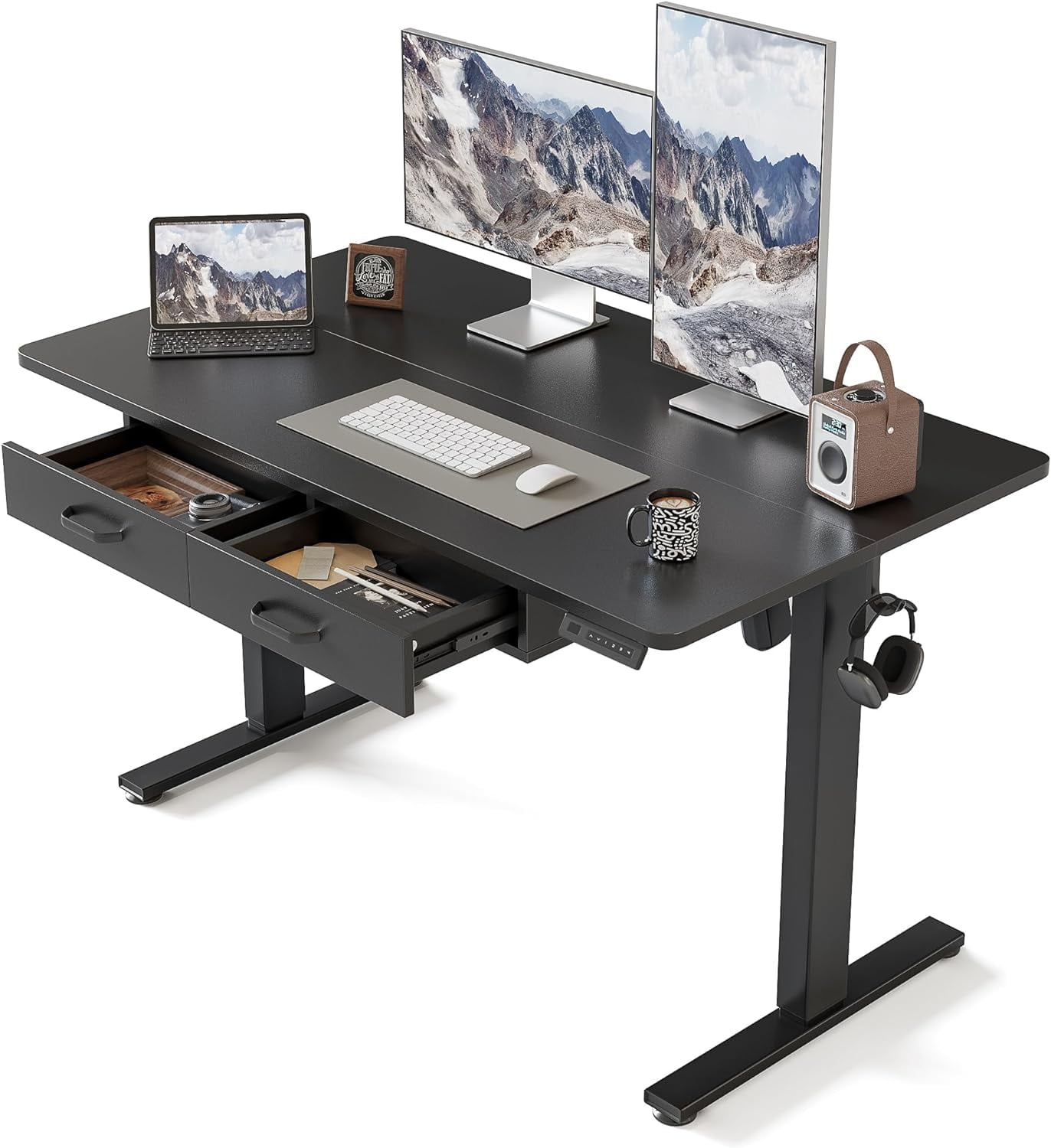 FEZIBO Adjustable Height Electric Standing Desk with Double Drawer, 55