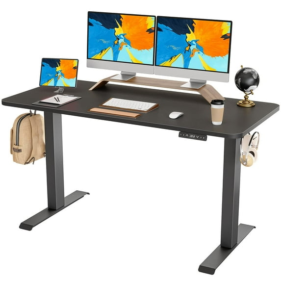 FEZIBO Dual Motor Adjustable Height Electric Standing Desk with Splice Tabletop, Black Finish,55"