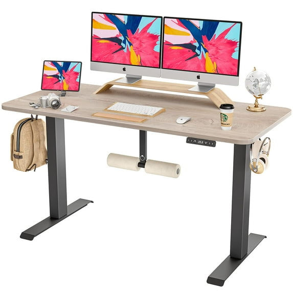 FEZIBO Dual Motor Electric Standing Desk with Splice Tabletop, Greige Finish,55"