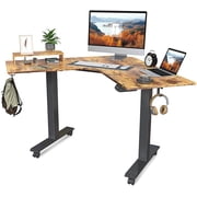 FEZIBO Dual Motor L-Shaped Electric Standing Desk, Height Adjustable Desk, Home Office L Shape Stand Up Desk with Splice Board, Rustic Brown Finish, 48