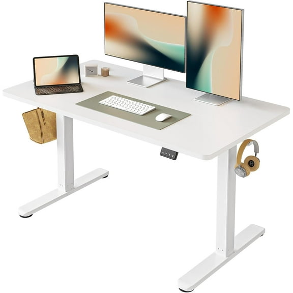 FEZIBO Electric, Height Adjustable Stand up Desk, 48 x 24 Inches Sit Stand Home Office Desk, Computer Desk, White