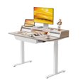 thumbnail image 1 of FEZIBO Electric Standing Desk, 48 x 26 Inches Height Adjustable Table, Ergonomic Home Office Furniture with 3 Drawers, White Frame/Light Walnut Top, 1 of 8