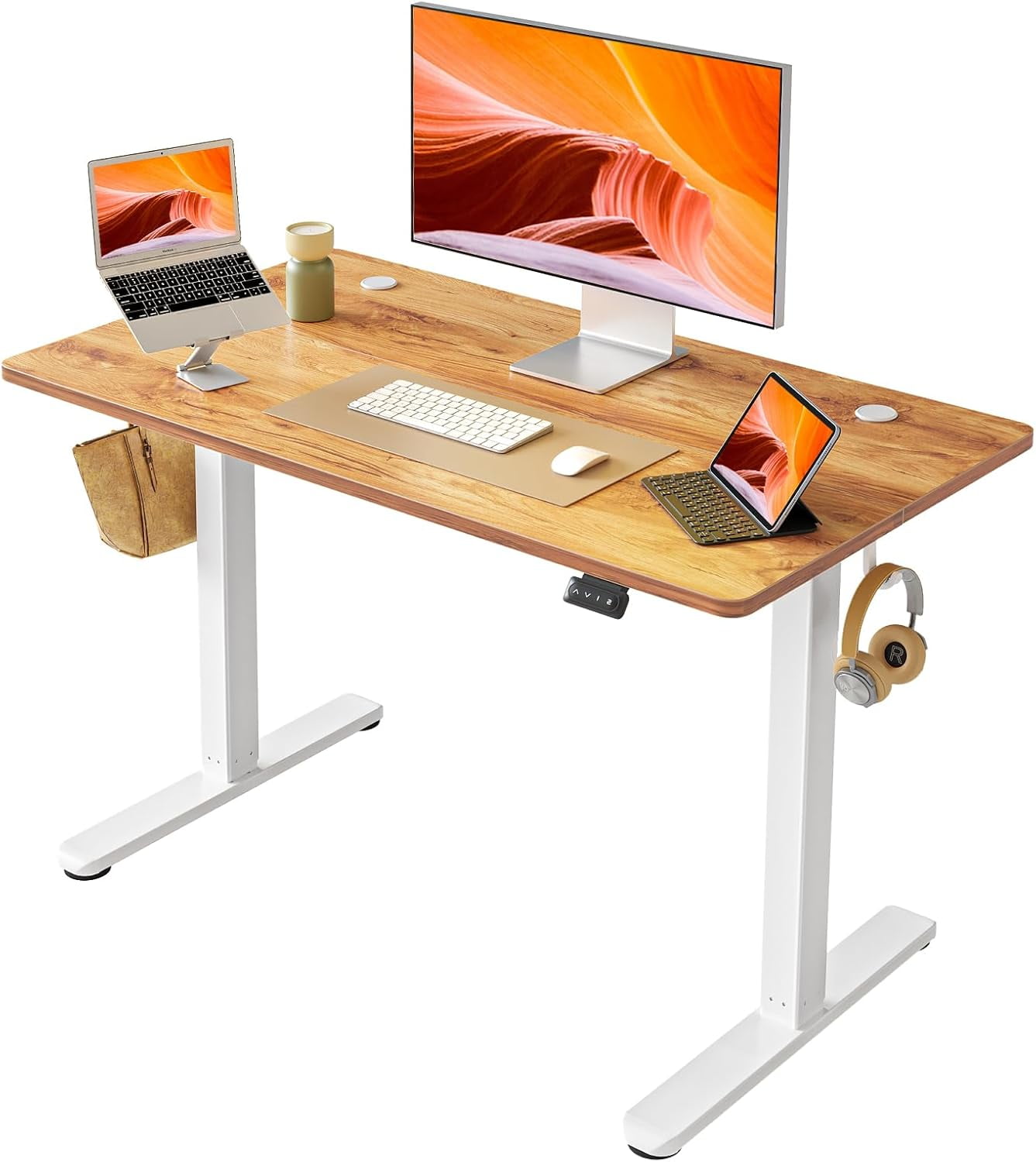 FEZIBO Electric Standing Desk Adjustable Height, 40 x 24 Inch Sit and Stand Desk, Home Office Desk, Ergonomic Workstation Computer Desk, Light Rustic