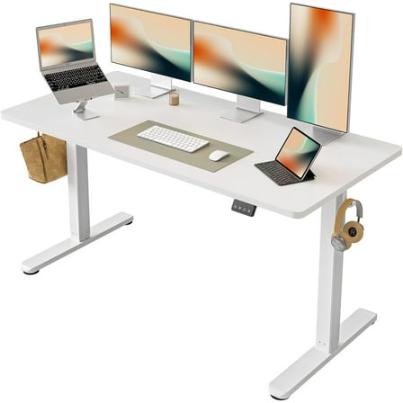 FEZIBO Electric Standing Desk Adjustable Height, 55 x 24 Inch Sit and Stand Desk, Home Office Desk, Ergonomic Workstation Computer Desk, White