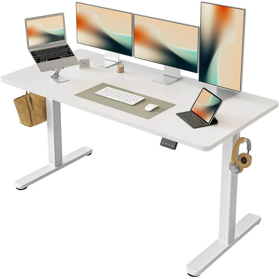 FEZIBO Electric Standing Desk Adjustable Height, 55 x 24 Inch Sit and Stand Desk, Home Office Desk, Ergonomic Workstation Computer Desk, White