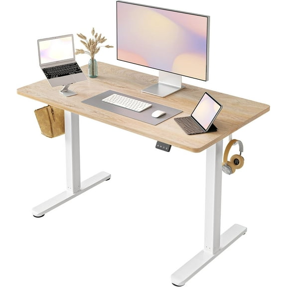 FEZIBO Electric Standing Desk, Height Adjustable Stand up Desk, 40 x 24 Inches Sit Stand Home Office Desk, Computer Desk, Maple