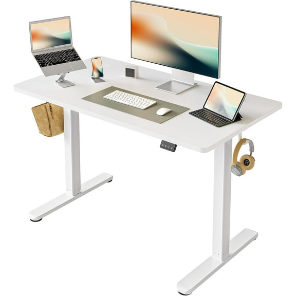 FEZIBO Electric Standing Desk, Height Adjustable Stand up Desk, 40 x 24 Inches Sit Stand Home Office Desk, Computer Desk, White