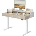 thumbnail image 1 of FEZIBO Electric Standing Desk with 3 Drawers & Monitor Shelves, 48 x 26 inches Sit Stand Home Office Desks, Light Walnut, 1 of 9