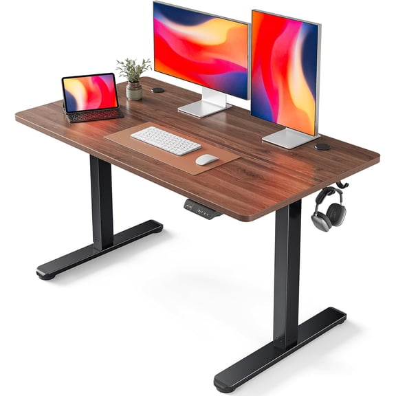FEZIBO Height Adjustable Electric Standing Desk, 48 x 24 Inches Stand up Table, Sit Stand Home Office Desk with Splice Board (Walnut)