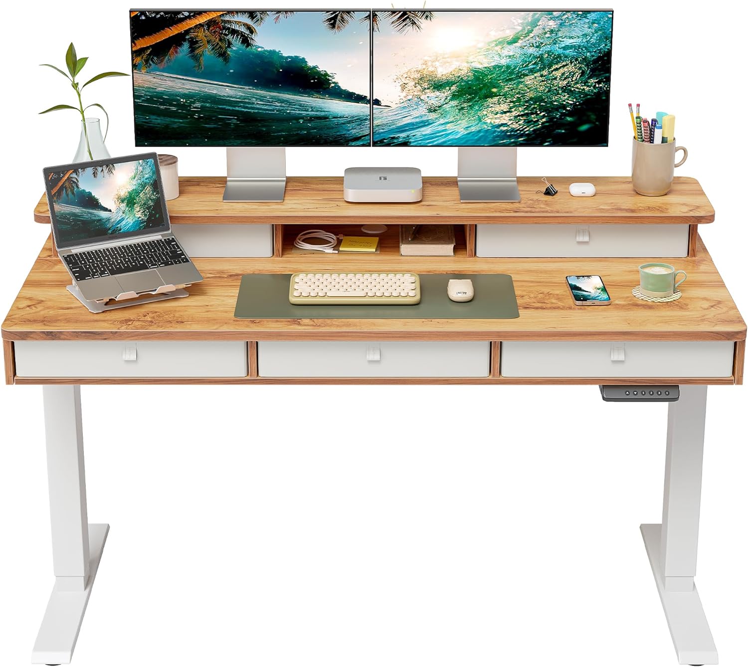 FEZIBO Height Adjustable Electric Standing Desk with 5 Drawers, 48 x 24