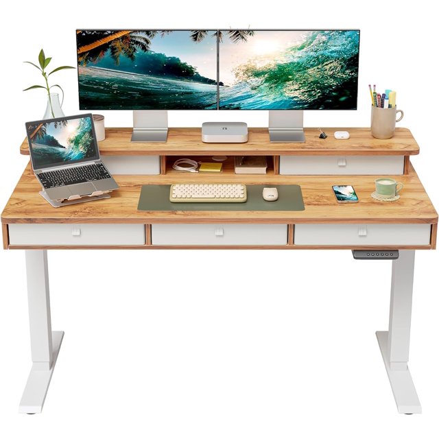 FEZIBO Height Adjustable Electric Standing Desk with 5 Drawers, 48 x 24