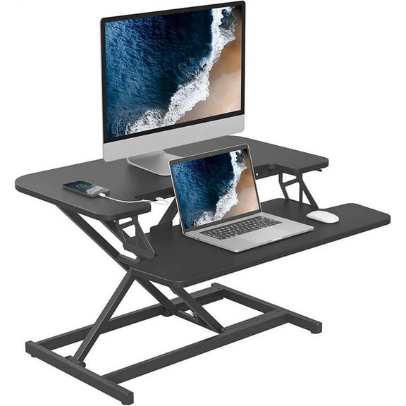 FEZIBO SB01B 37" Standing Desk with Height Adjustable Up to 19" Desk Riser LM08