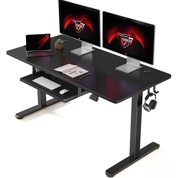 FEZIBO Standing Desk with Keyboard Tray, 48 x 24 Inch Adjustable Height Sit Stand Desk with Memory Presets for Home Office, Ergonomic Computer Workstation, Black