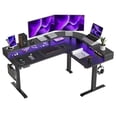 thumbnail image 1 of FEZIBO Triple Motor L Shaped Stadning Desk with LED Strip & Power Outrlets，63 inches Height Adjustable Stand up Corner Desk with Ergonomic Monitor Stand, Black Frame/Black Top, 1 of 9