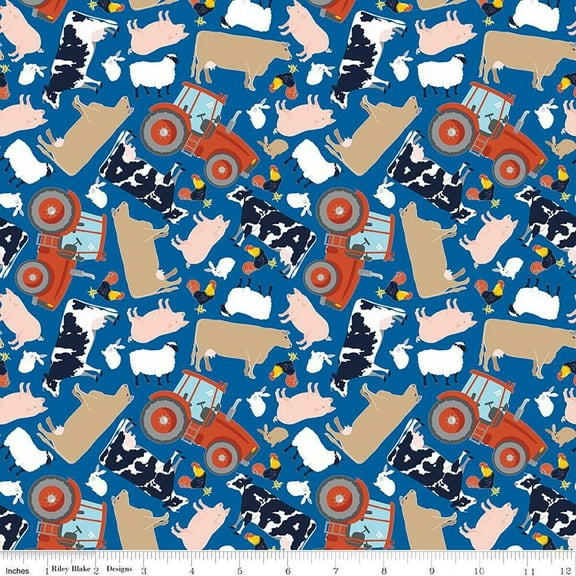 FFA Forever Blue 2 Animals Blue Cotton Fabric (1 yard)