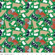 FFA Forever Blue 2 Animals Green Cotton Fabric 1 yard