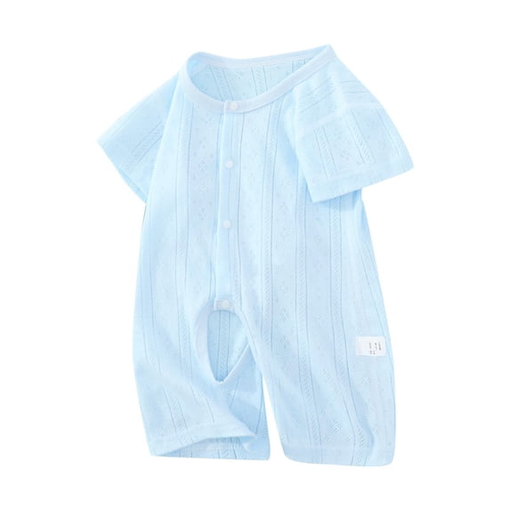 FFENYAN 0-2Y Baby Solid Color Short Sleeve Romper - Summer Breathable Bodysuit with Broderie anglaise Design for Comfortable Crawling, Playtime and Outdoor Adventures