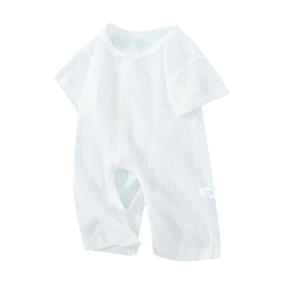 FFENYAN 0-2Y Baby Solid Color Short Sleeve Romper - Summer Breathable Bodysuit with Broderie anglaise Design for Comfortable Crawling, Playtime and Outdoor Adventures
