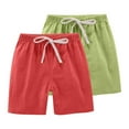 thumbnail image 1 of FFENYAN 2PC Solid Color Sports Faux Linen Shorts With Drawstring For Kids 2PC Different Colors Set for 2-13 Years - Ideal for Outdoor Activities Family Gatherings Everyday Wear, 1 of 3