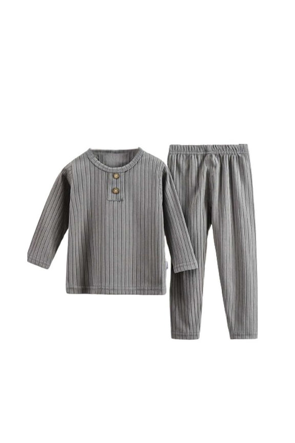 FFENYAN Baby Kids Autumn Winter Solid Color Ribbed Loungewear Set Comfortable Soft Pajama Outfit for Toddlers Perfect for Home Sleep Wear Indoor Playtime for 8 Months-7 Years
