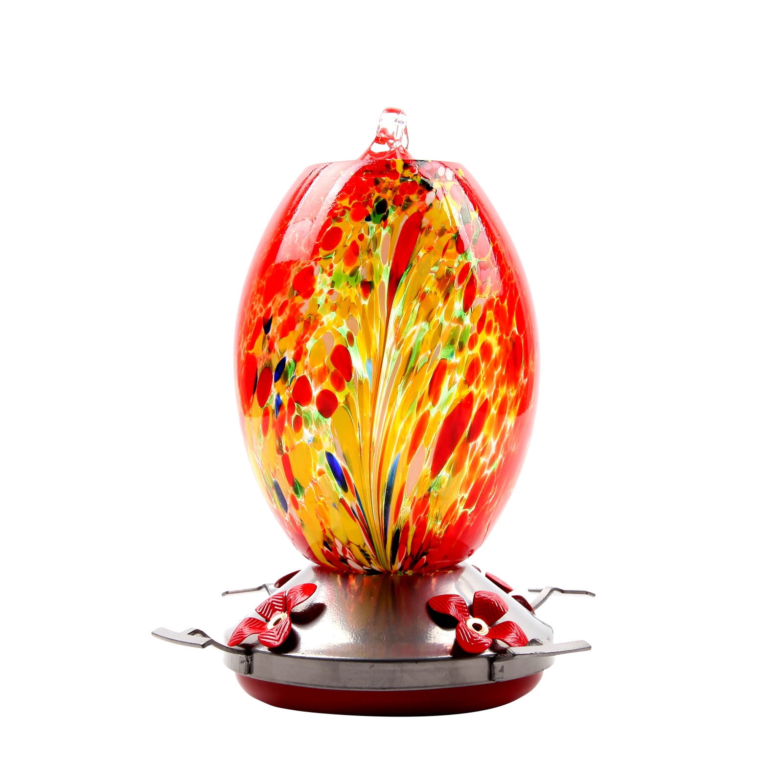 Hand Blown Glass Hanging Hummingbird Feeder with Perch